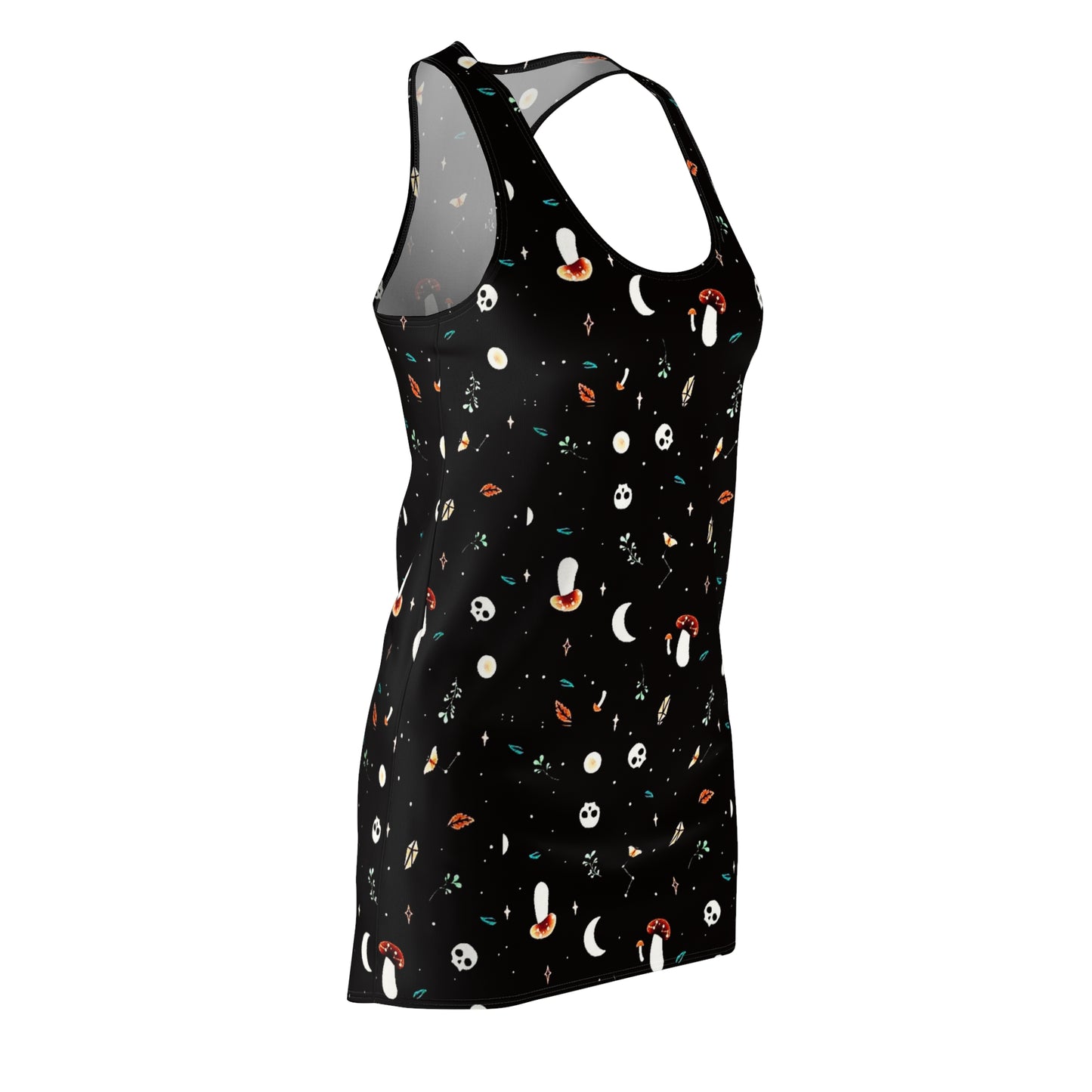 Skulls Shrooms and Moons Women's Black Racerback Dress