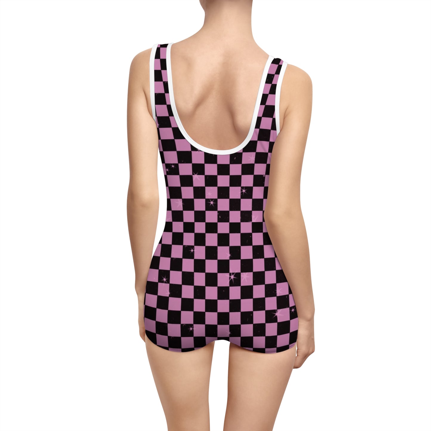 Black Pink Checkered Y2K Goth Vintage Style Swimsuit