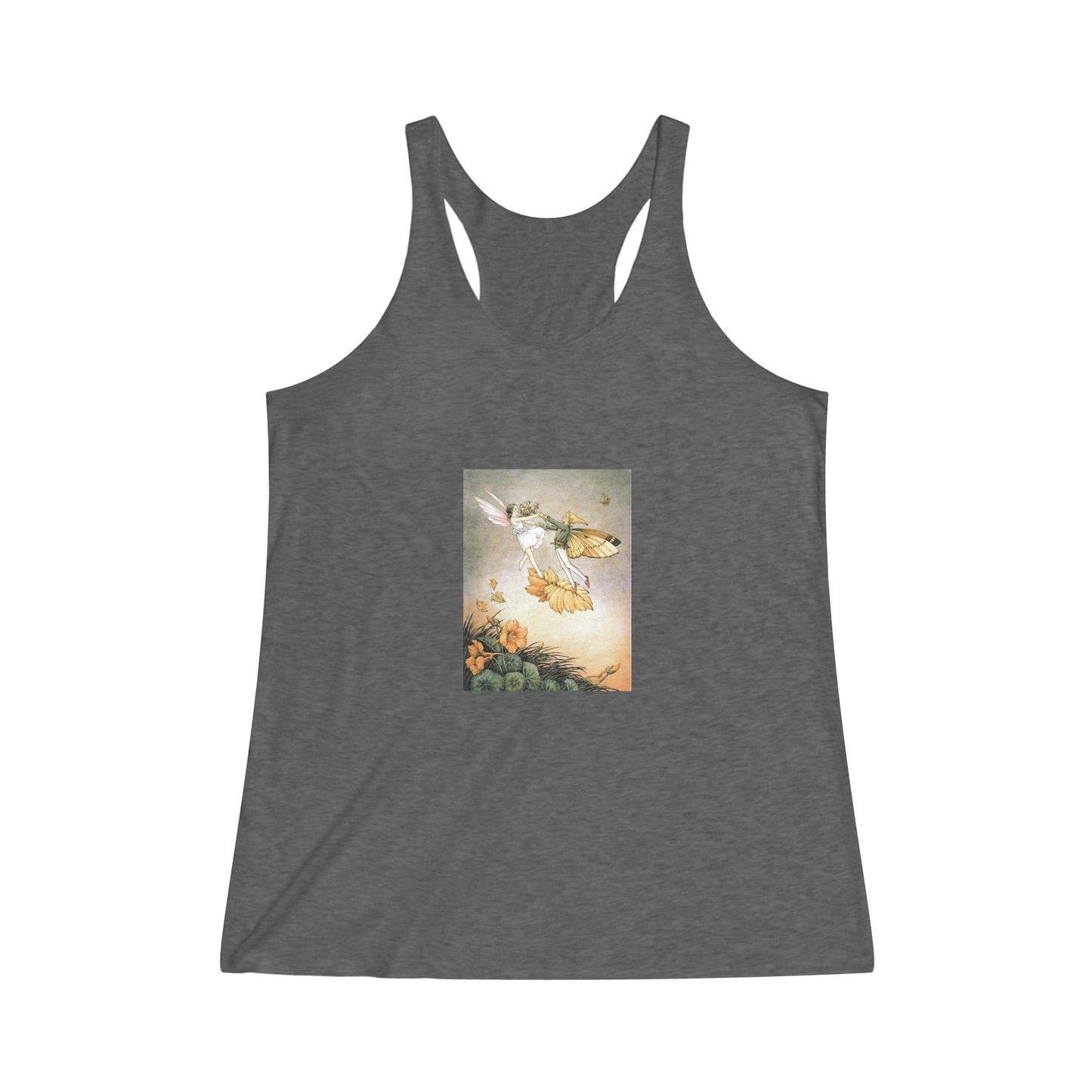 Two Fairies Dancing on a Leaf | Women's Tri-Blend Racerback Gray Tank