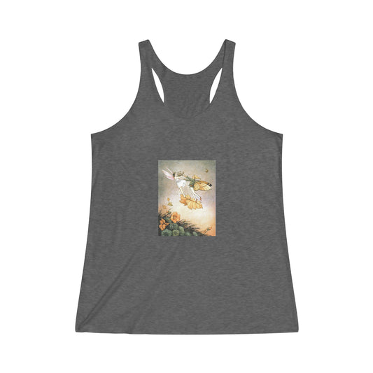 Two Fairies Dancing on a Leaf | Women's Tri-Blend Racerback Gray Tank