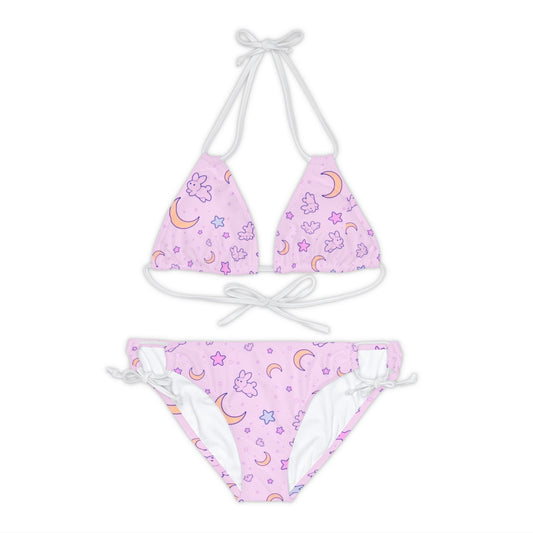 Kawaii Bunnies Pastel Pink Strappy Bikini Set