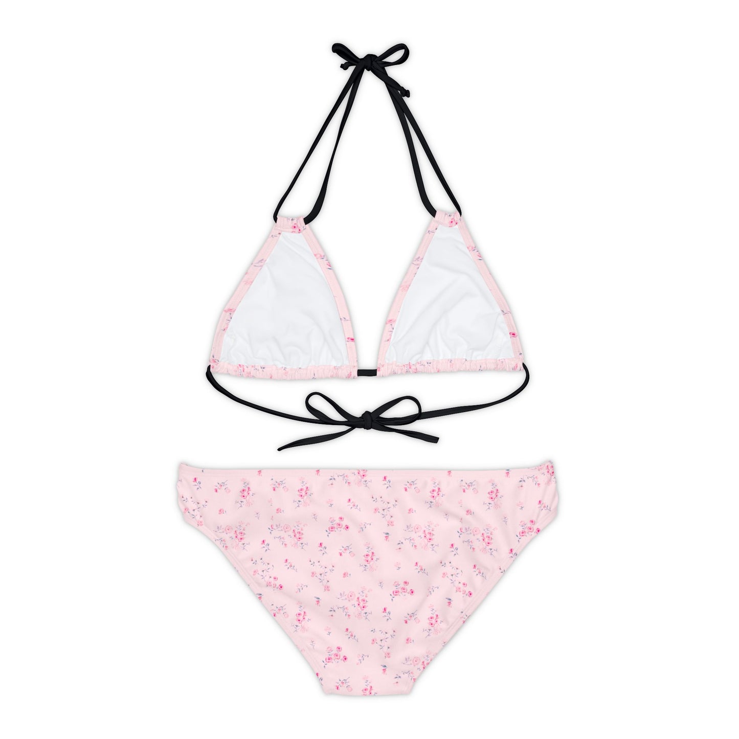 Pastel Pink Floral Coquette Strappy Bikini Set