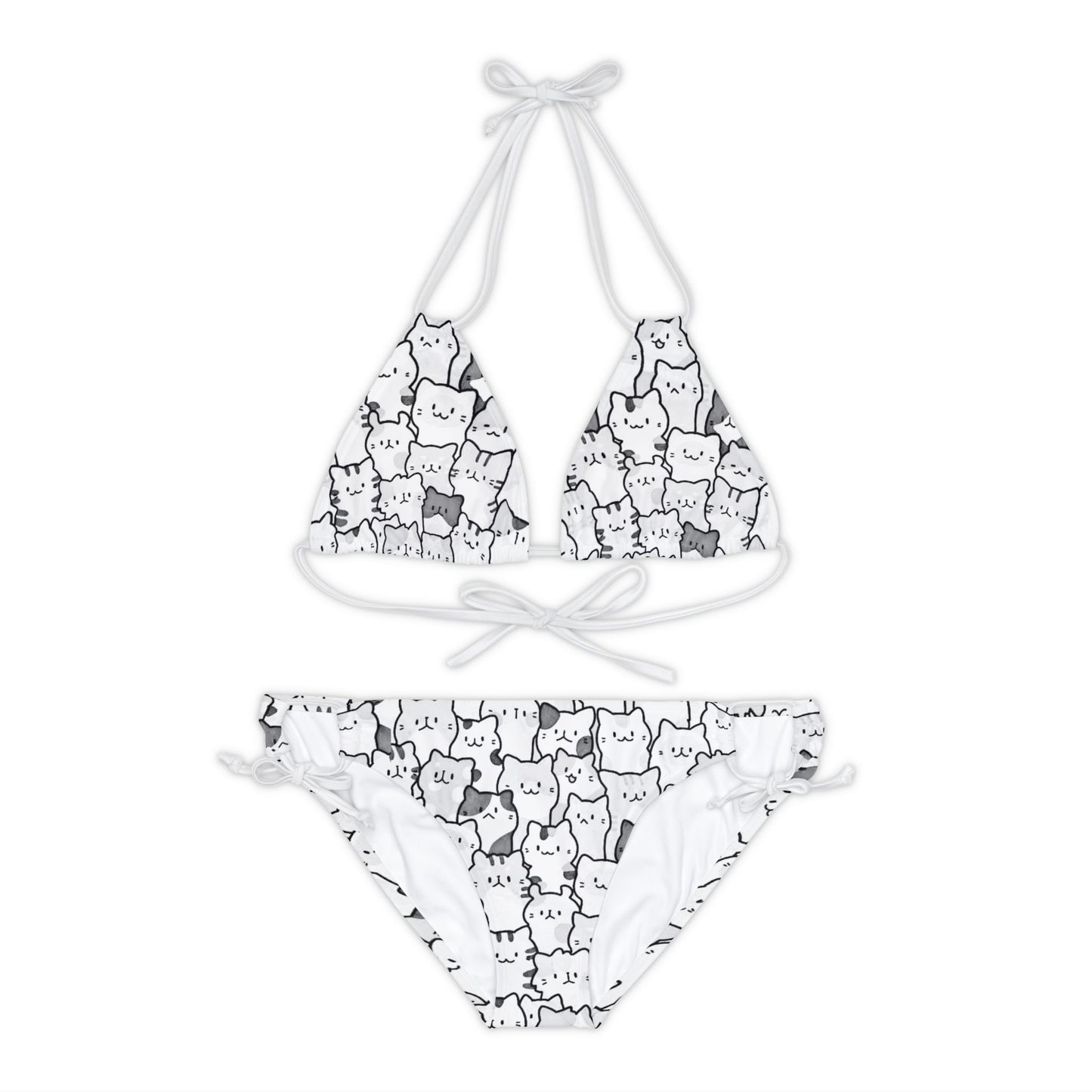 Kawaii Kitties White Strappy Bikini Set