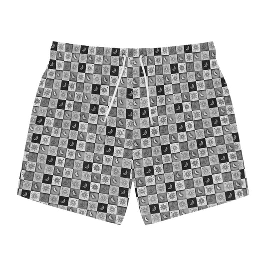 Celestial Black and White Checkered Swim Trunks