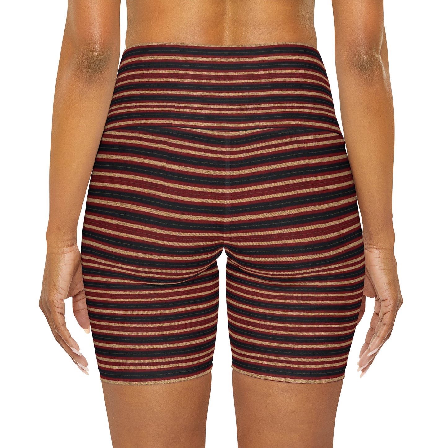 Black Red Striped Boho High Waisted Yoga Biker Shorts