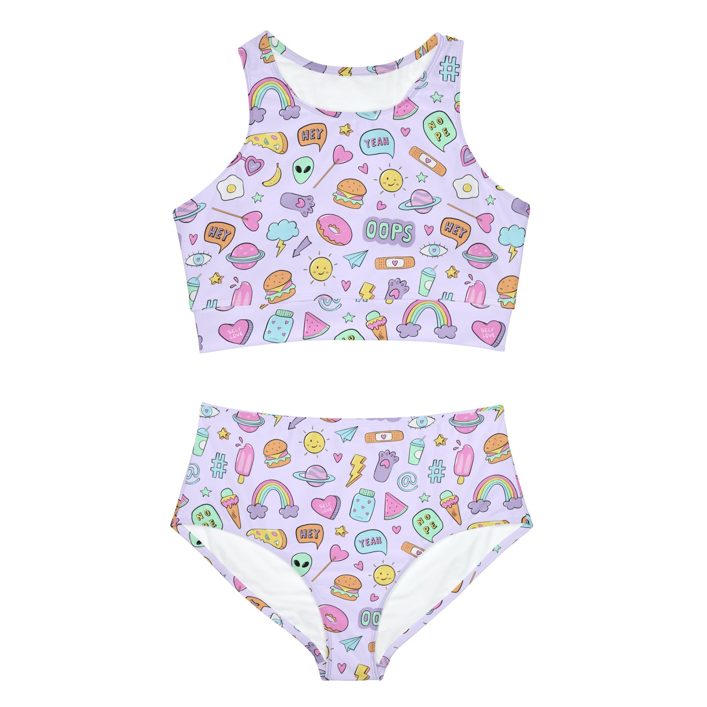 Pastel Purple Kawaii Y2K Abstract Retro Sporty Bikini Set