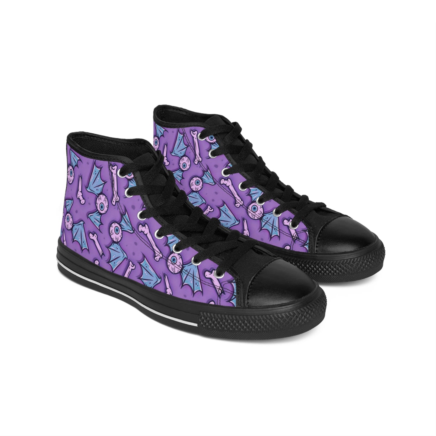 Flying Eyeballs Pattern Women's High Top Sneakers Purple