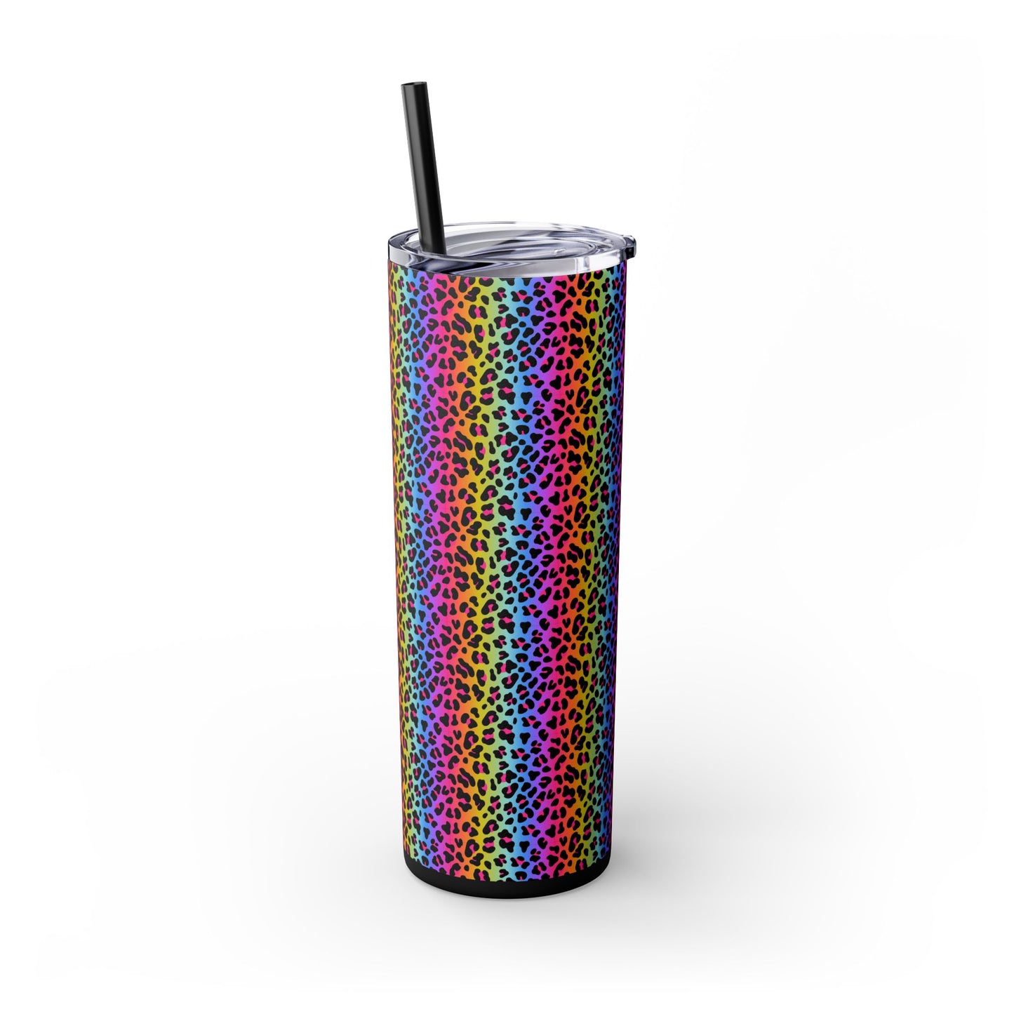 Rainbow Leopard Skinny Tumbler with Straw, 20oz