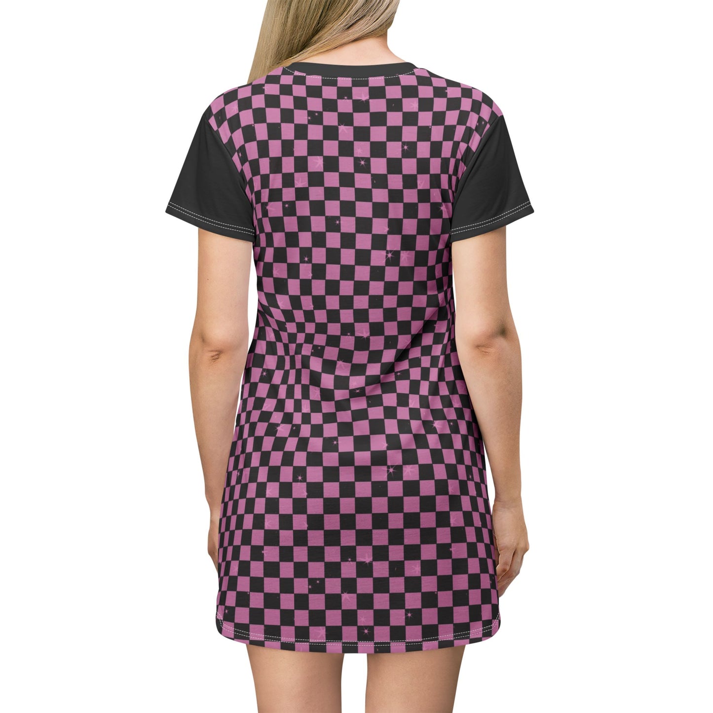 T-Shirt Dress Pink Black Y2K Checkered Theme