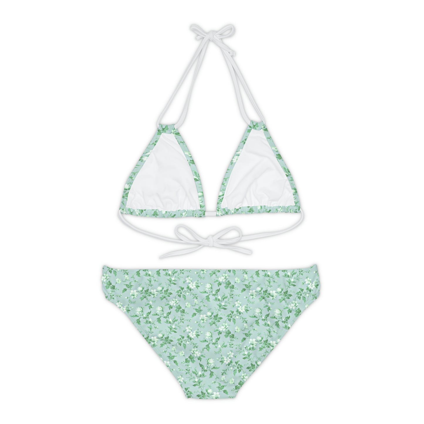 Pastel Teal Floral Strappy Bikini Set