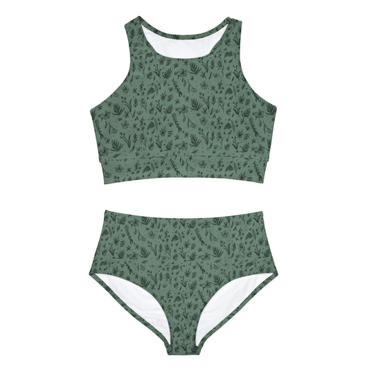 Sage Green Floral Sporty Bikini Set