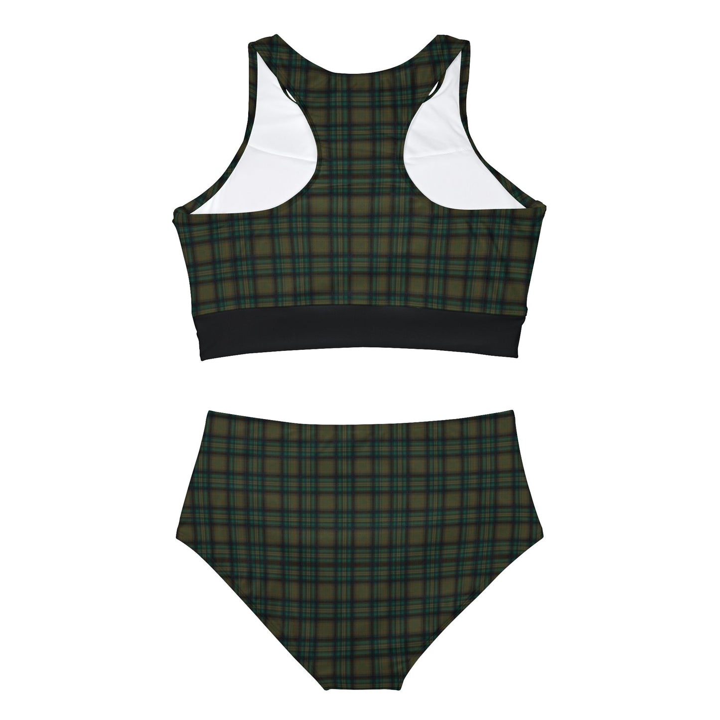 Timeless Dark Green Black Plaid Sporty Bikini Set