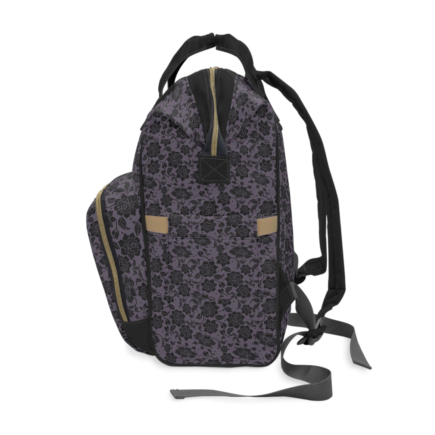 Black and Purple Floral Teal Multifunctional Diaper Backpack