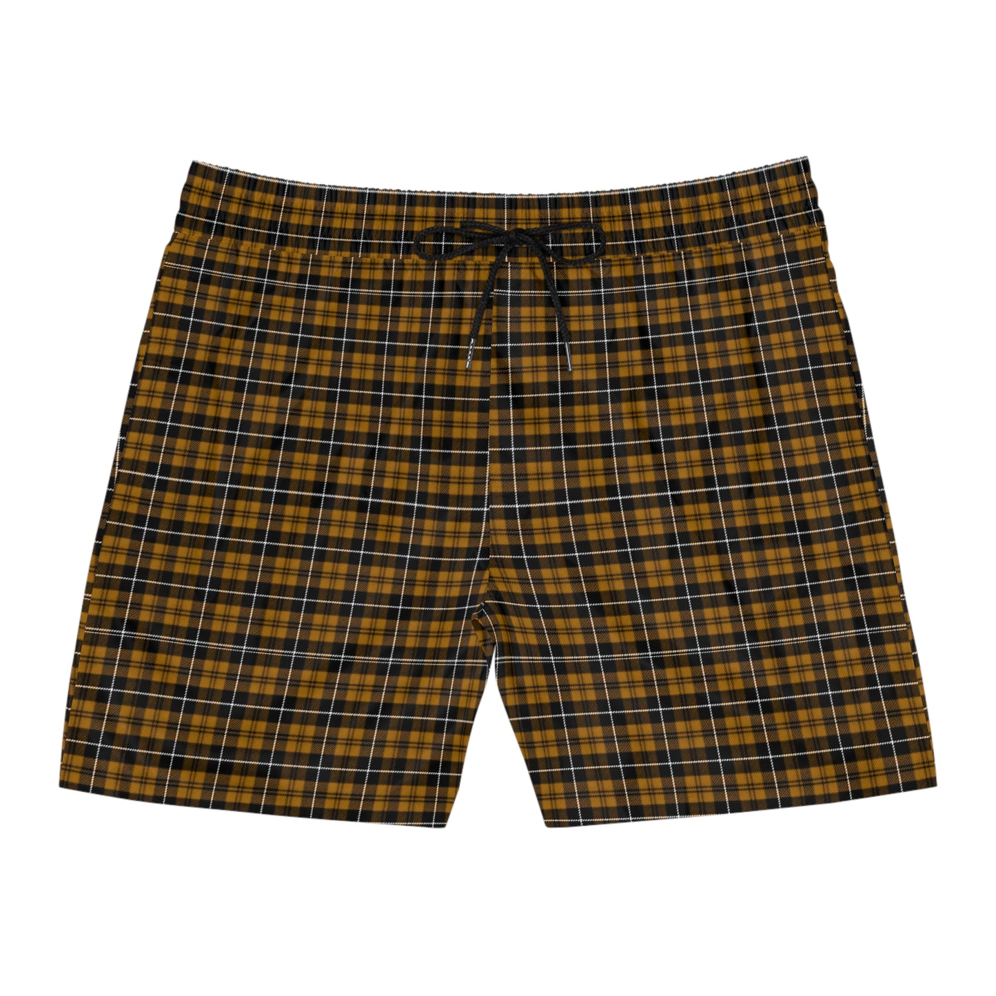 Yellow Black Plaid Men's Mid-Length Swim Shorts