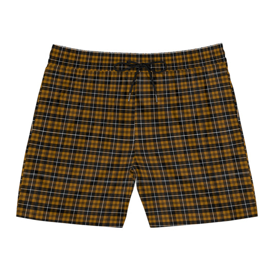 Yellow Black Plaid Men's Mid-Length Swim Shorts