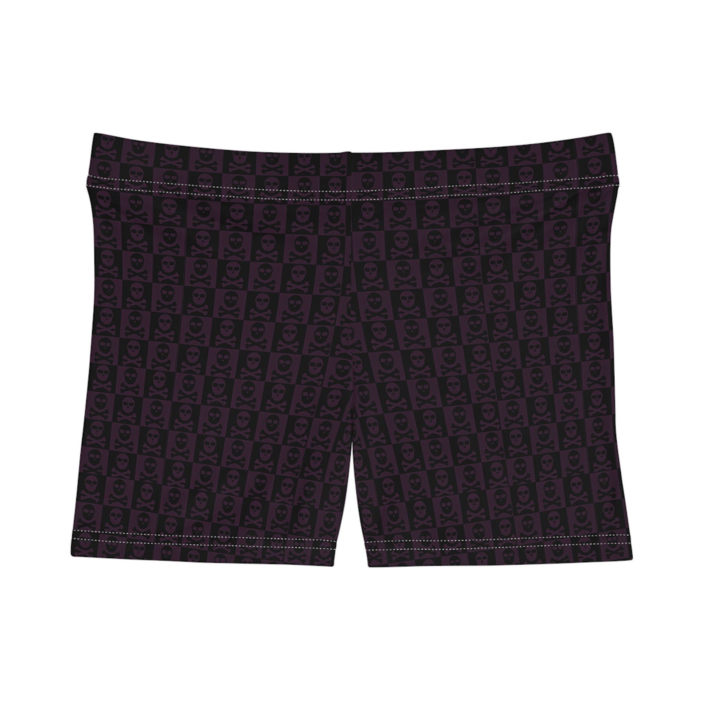 Women's Skull Checkered Dark Purple Black Active Shorts