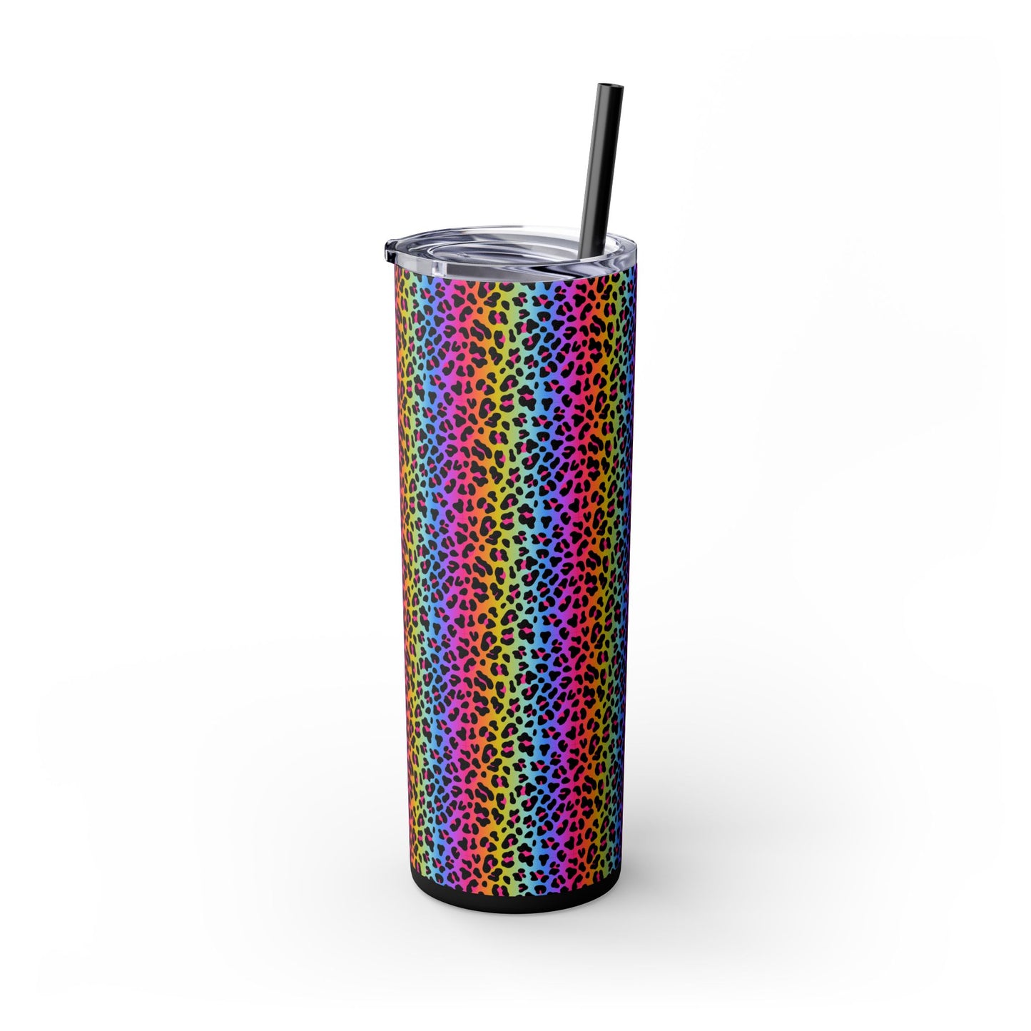 Rainbow Leopard Skinny Tumbler with Straw, 20oz