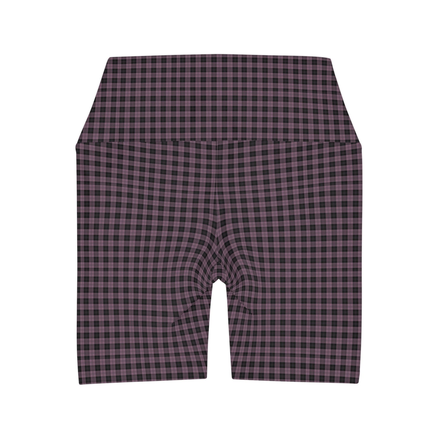 High Waisted Yoga Biker Shorts | Dark Pink Black Plaid