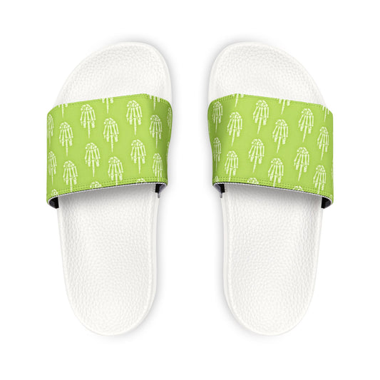 Skeleton Hand Women's Neon Green Slide Sandals