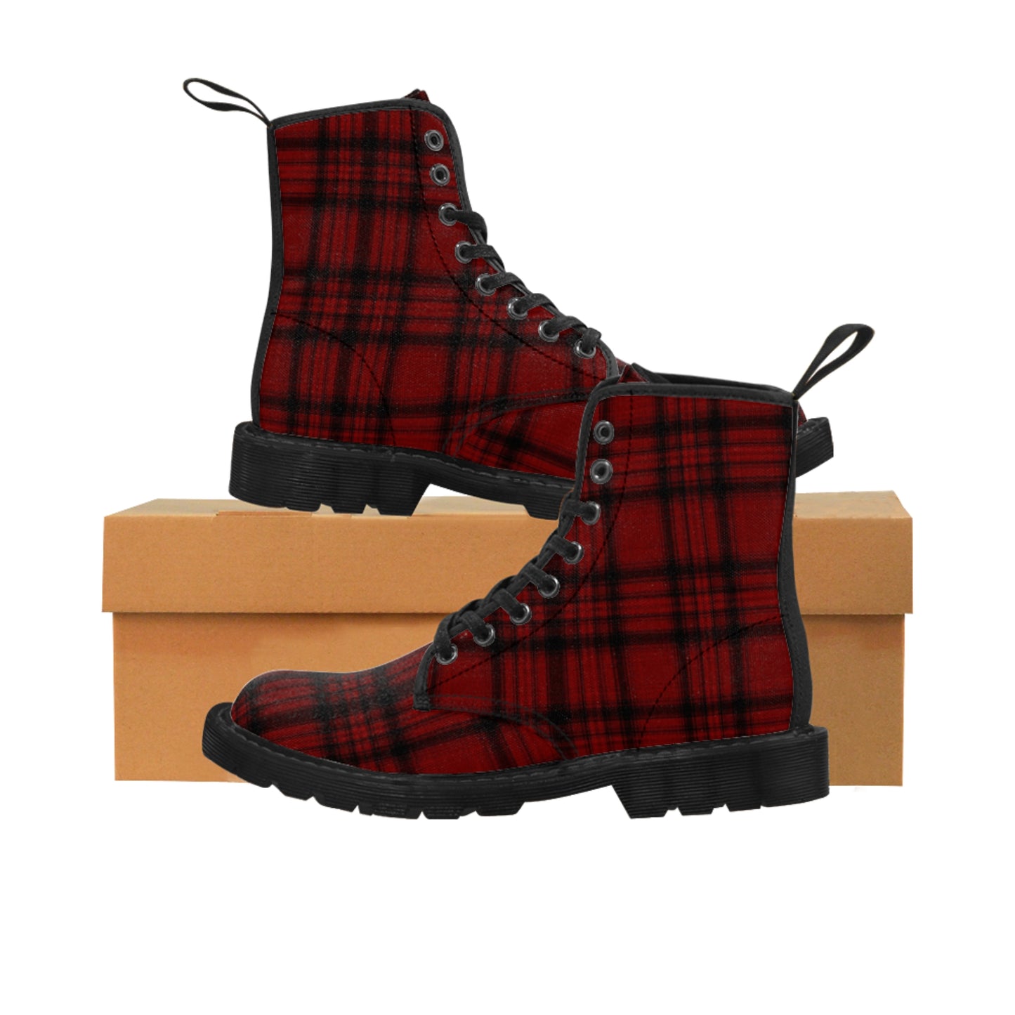 Women's Red Black Plaid Alt Boots