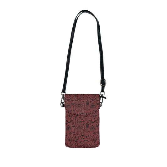 Occult Themed Burgundy Cell Phone Purse Crossbody Bag