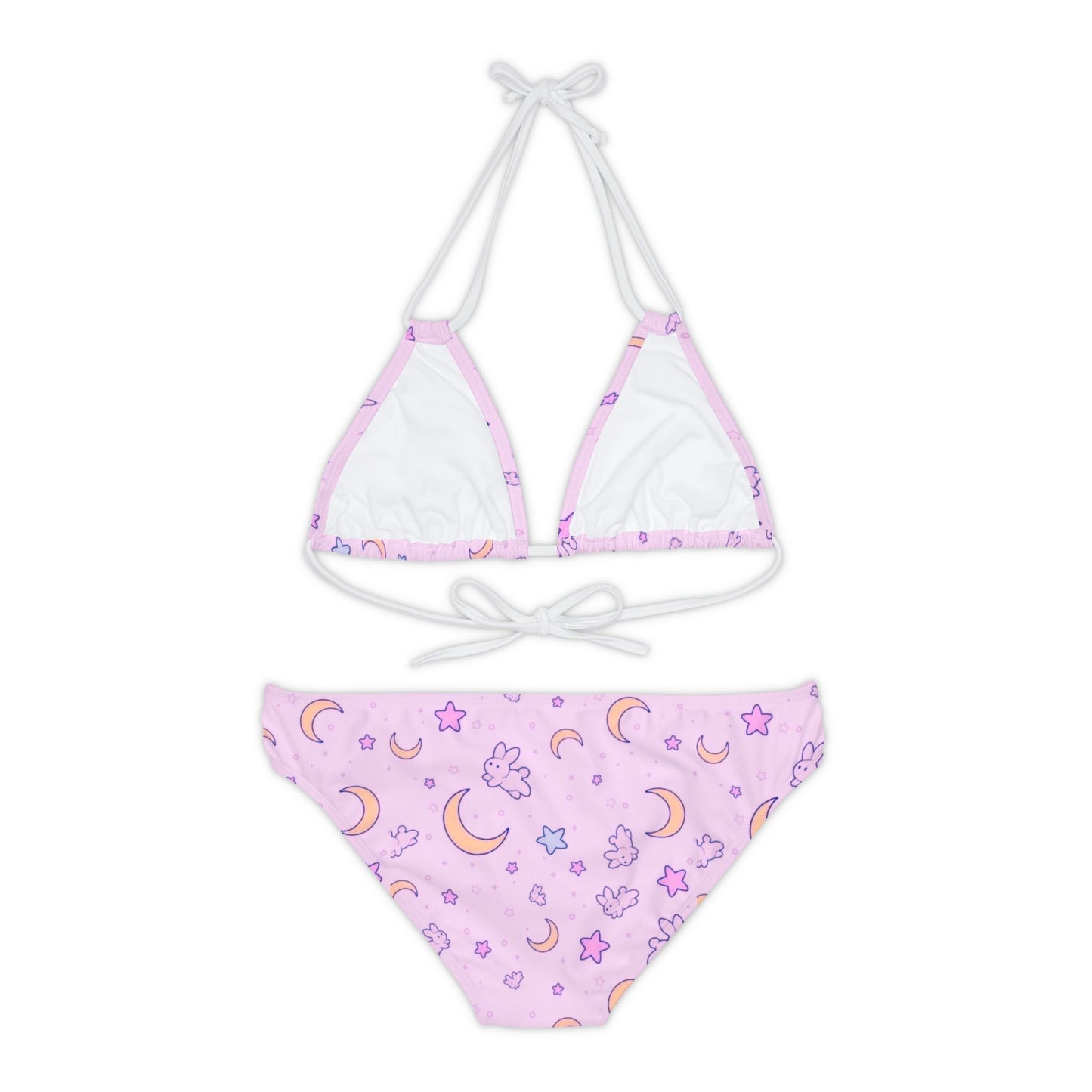 Kawaii Bunnies Pastel Pink Strappy Bikini Set