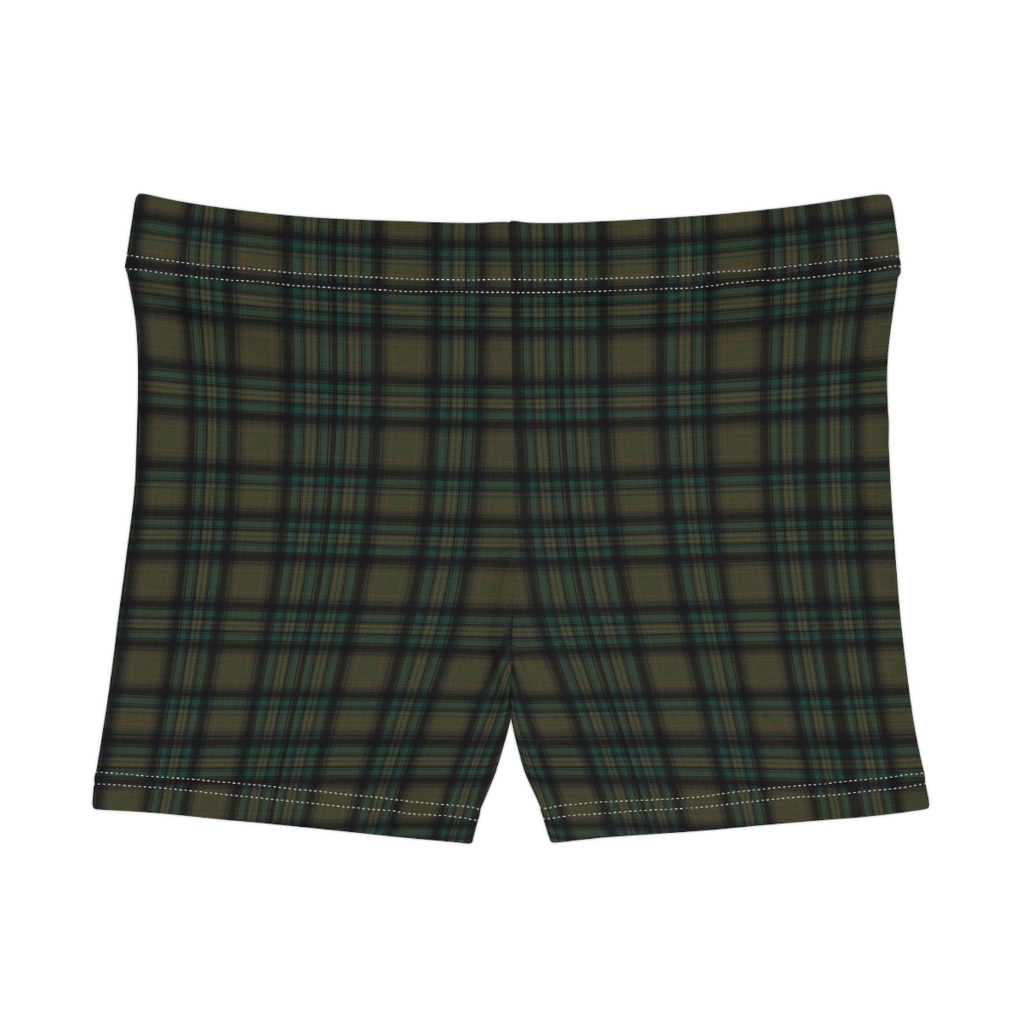 Women's Dark Green Black Plaid Active Shorts