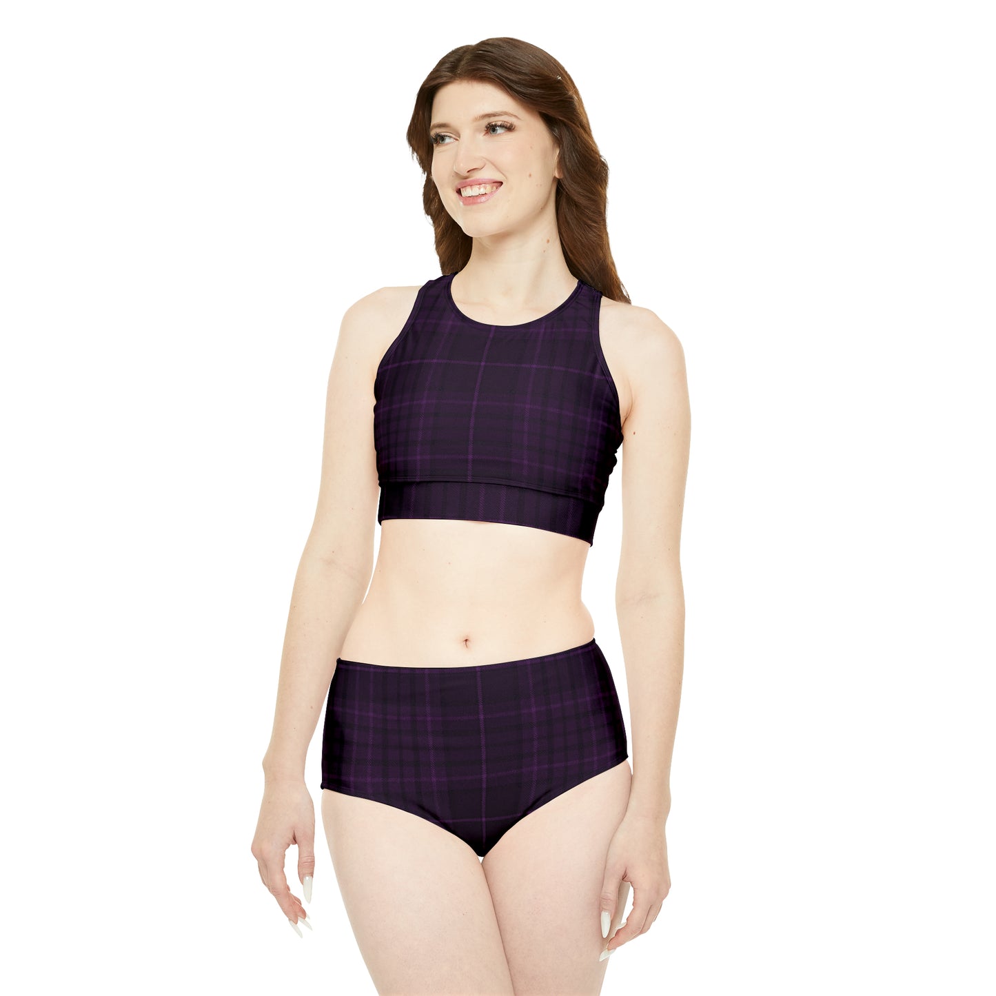 Sporty Bikini Set | Dark Purple Black Plaid