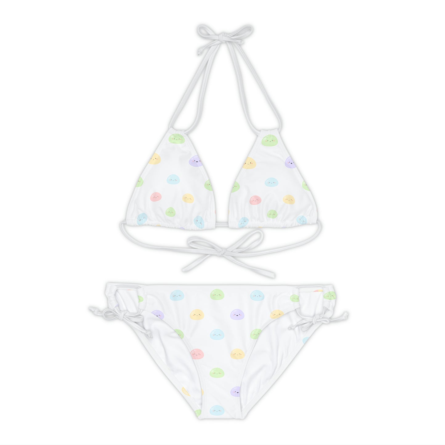 Kawaii Jelly Beans White Strappy Bikini Set