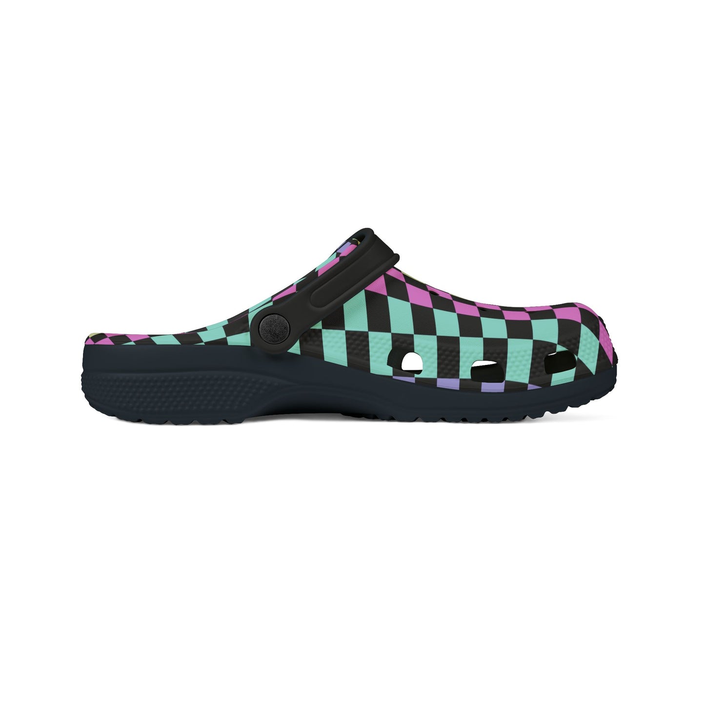 Colorful Checkered Retro Floral Clog-Style Foam Rubber Shoes