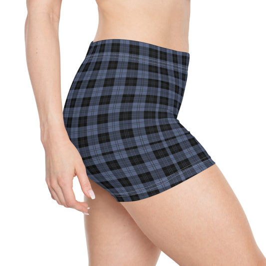 Women's Periwinkle Black Plaid Active Shorts