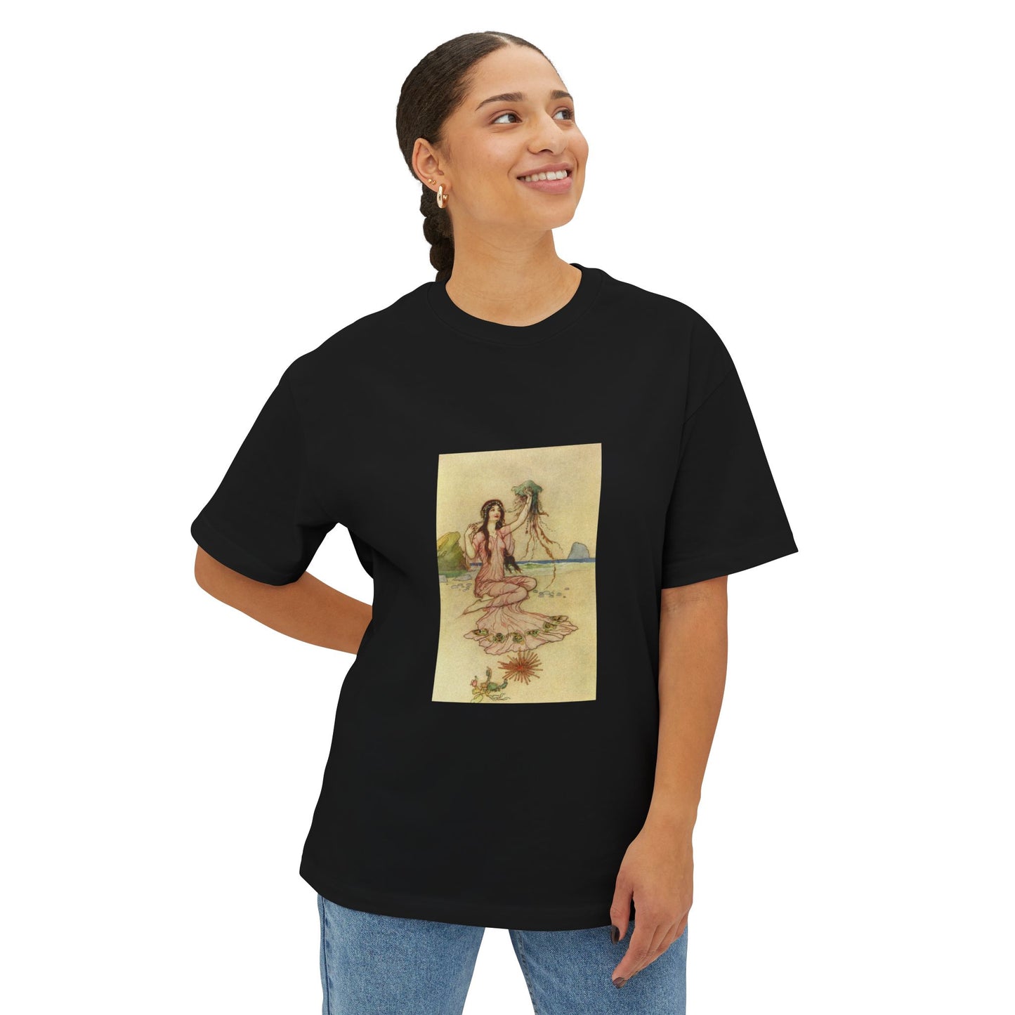 Vintage Sea Goddess Unisex Black Oversized T-Shirt