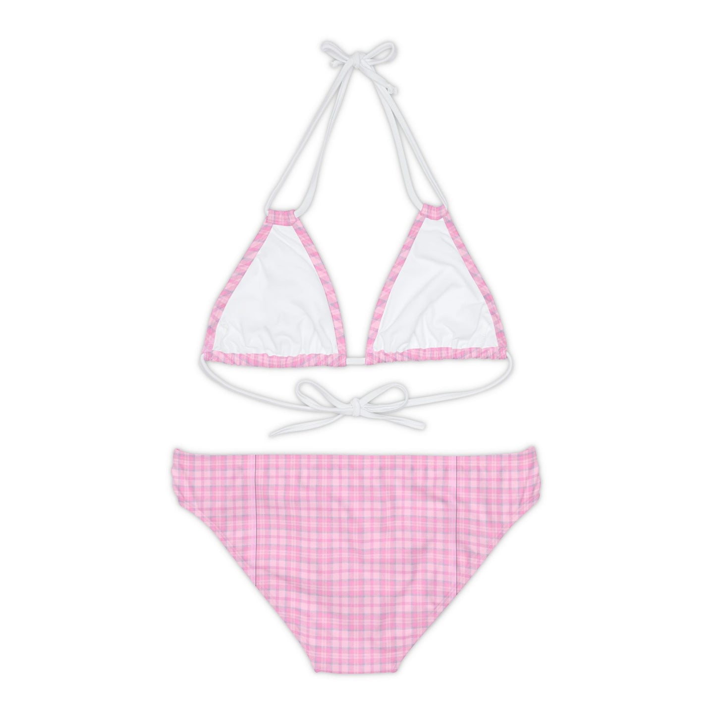 Pastel Pink Plaid Kawaii Coquette Strappy Bikini Set