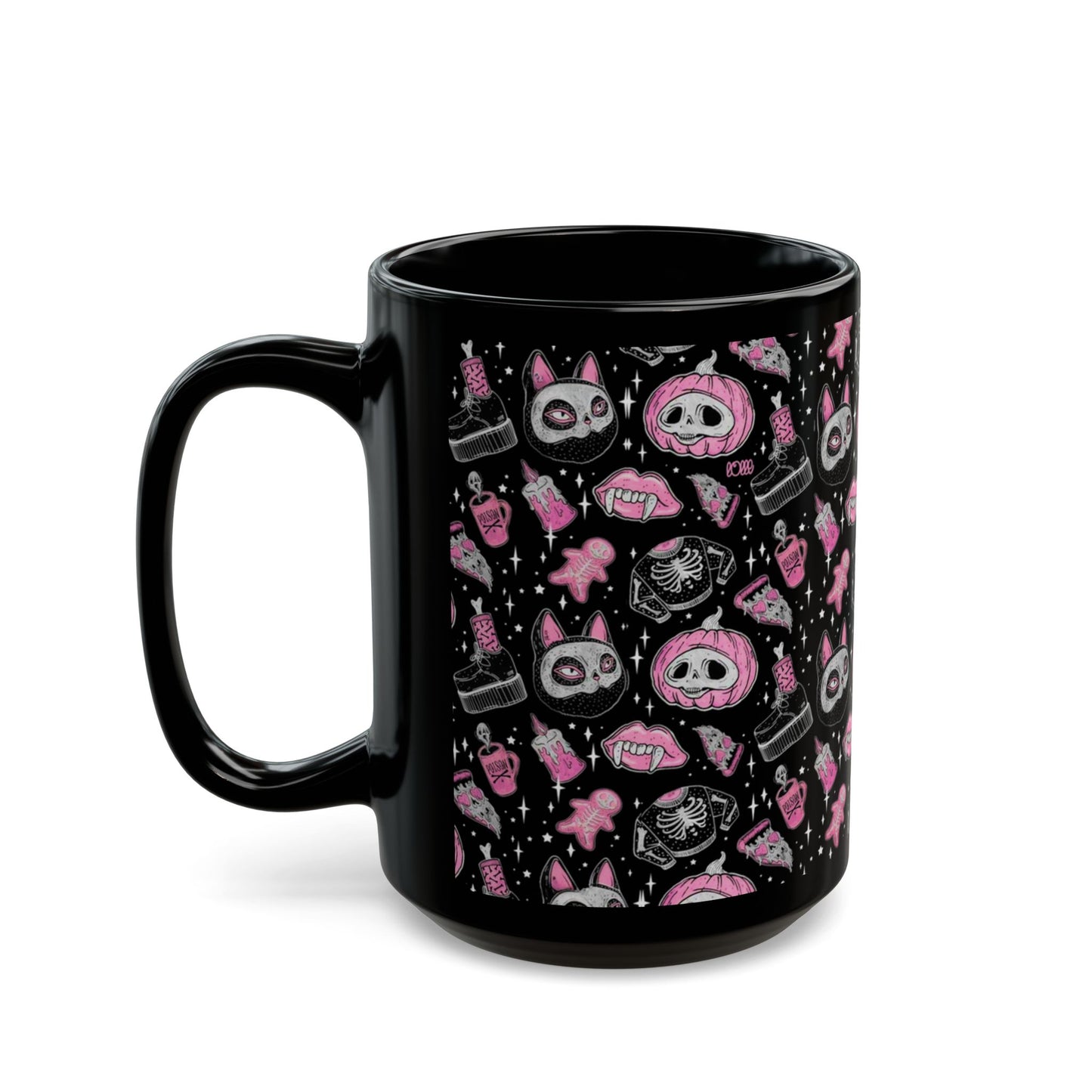 Pink Witchy Themed Black Mug 15 oz