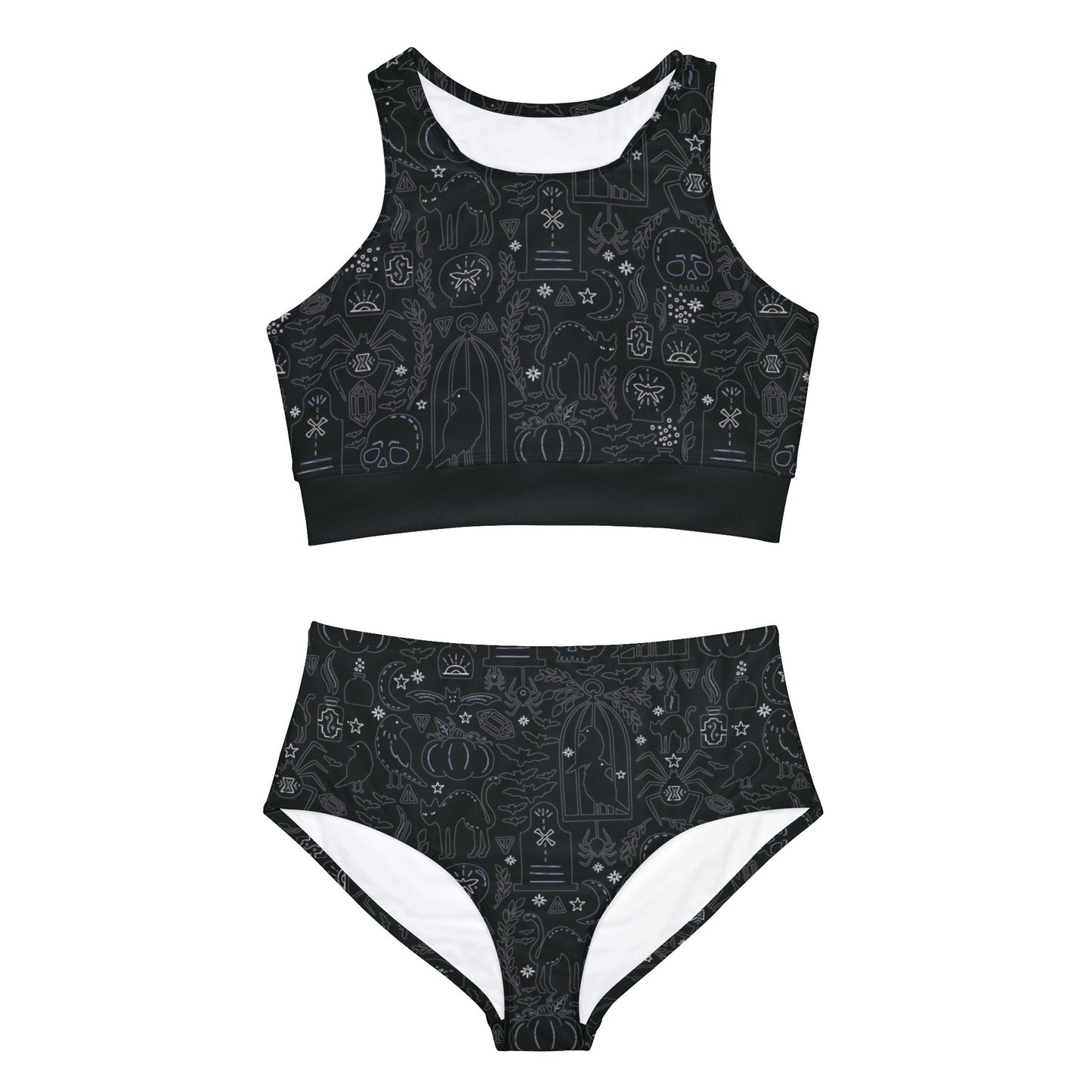 Sporty Bikini Set Occult Goth Themed Black