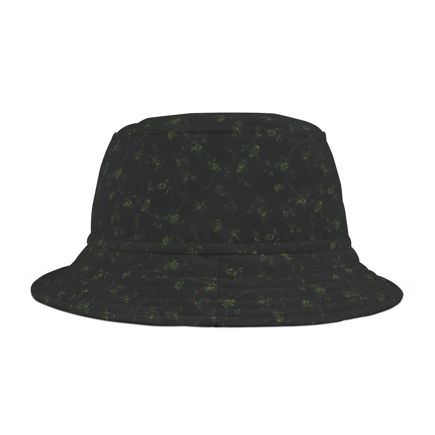 Dark Green Minimalist Floral Black Bucket Hat