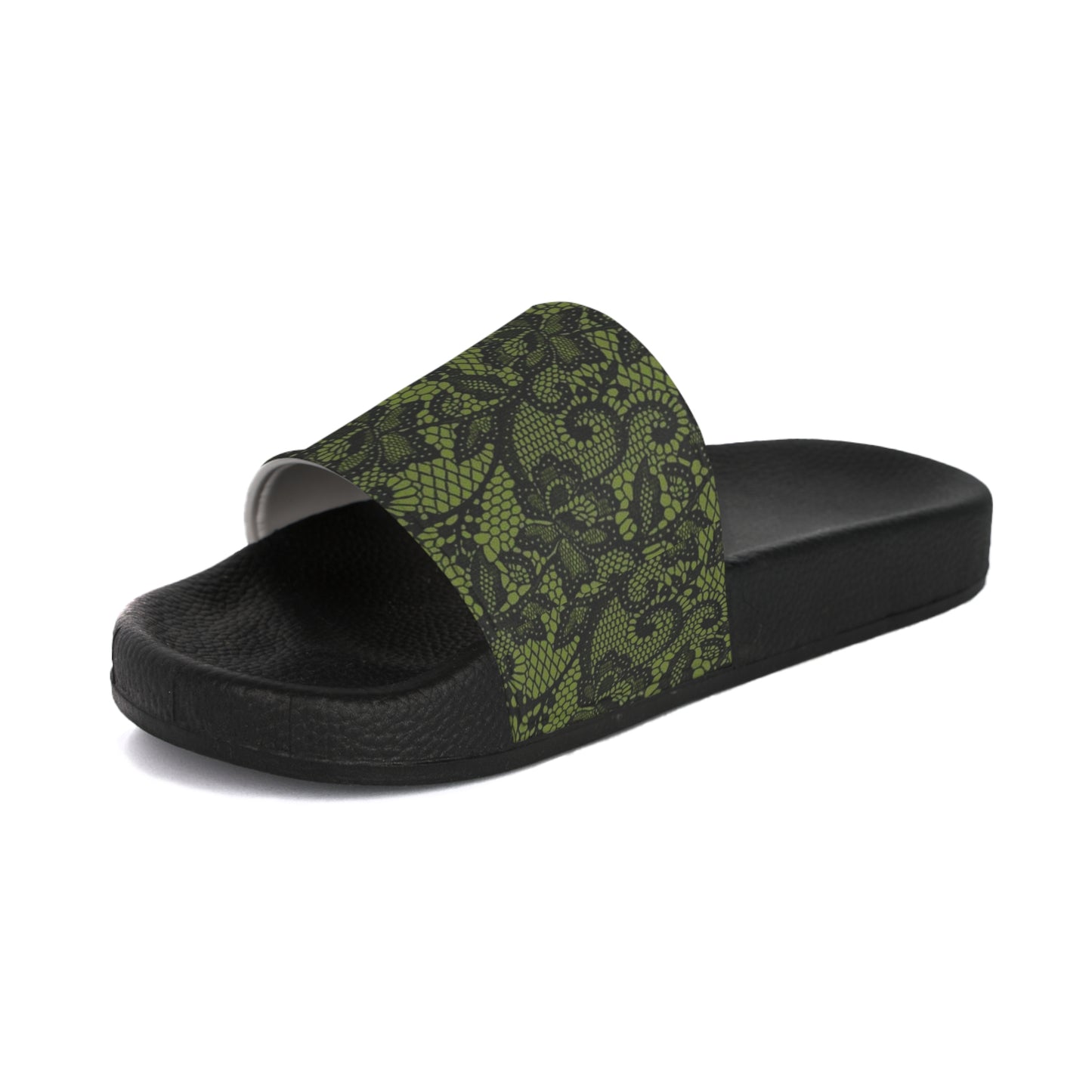 Women's Moody Green Black Floral Black Slide Sandals