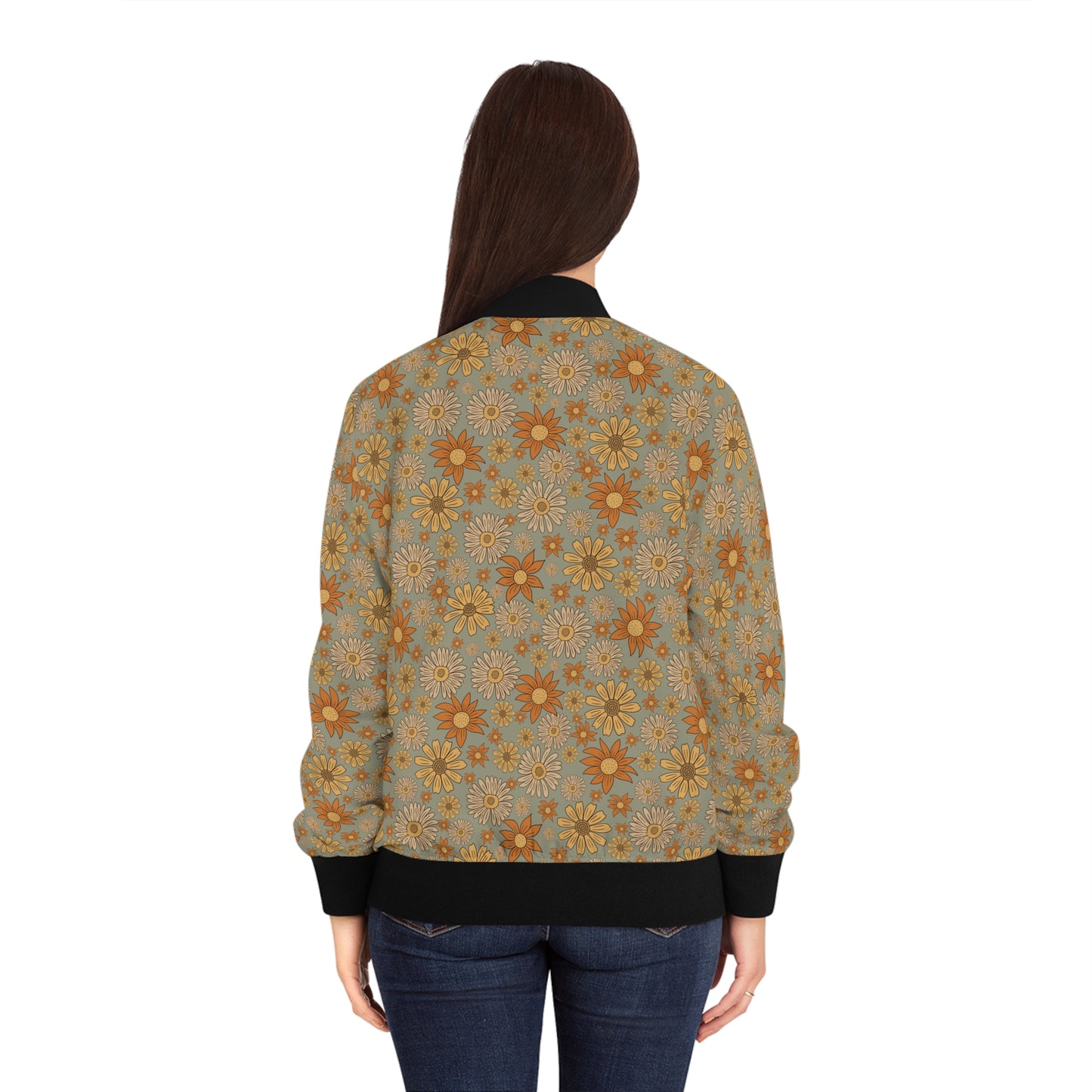 Teal Floral Women's Bomber Jacket