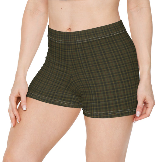 Women's Plaid Army Green Active Shorts