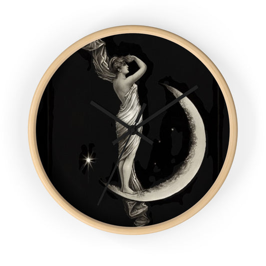 Black Boho Wall Clock Moon Goddess