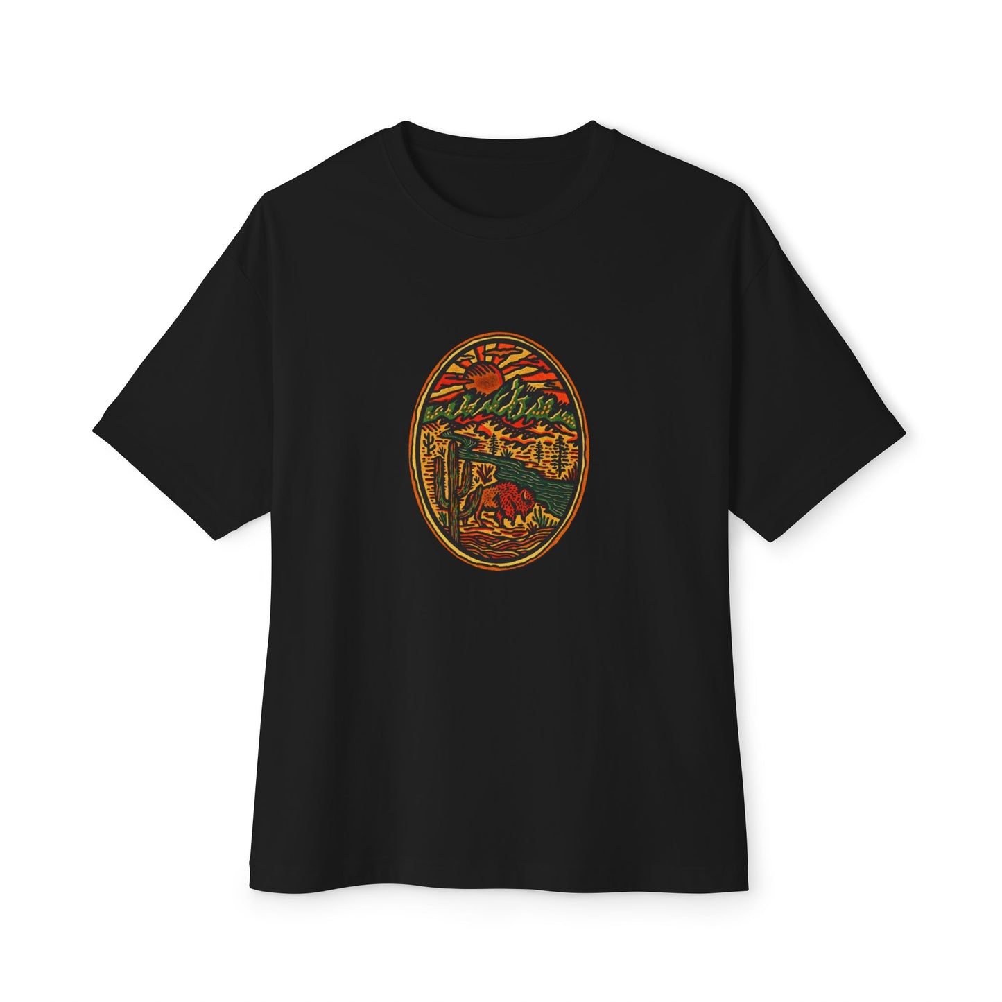 Retro Western Unisex Black Oversized T-Shirt