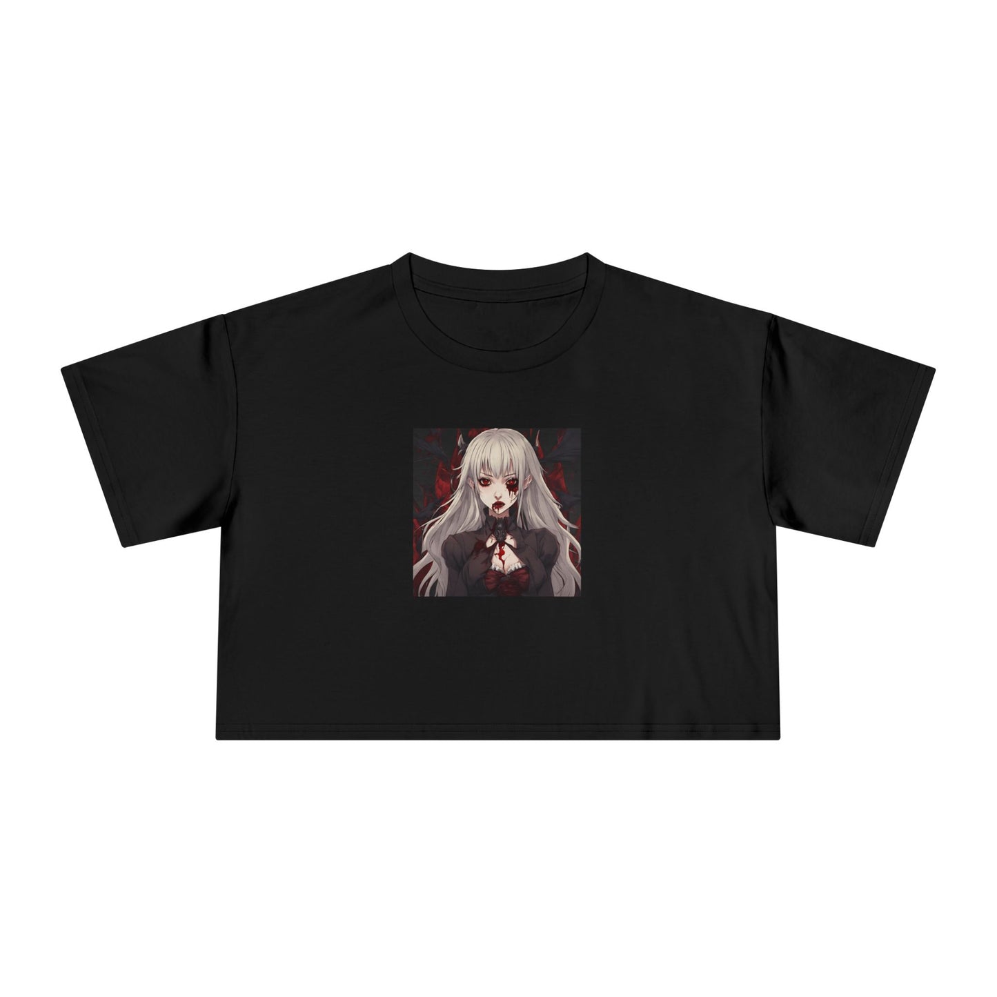 Vampire Anime Art Women's Black Crop Tee