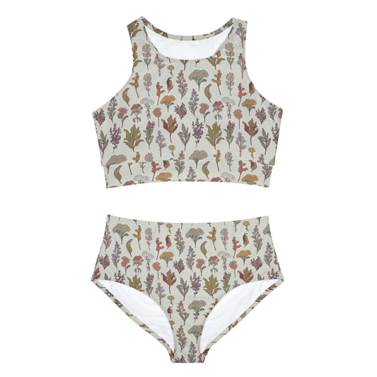 Cottagecore Vintage Colorful Floral Abstract Art Deco Sporty Bikini Set