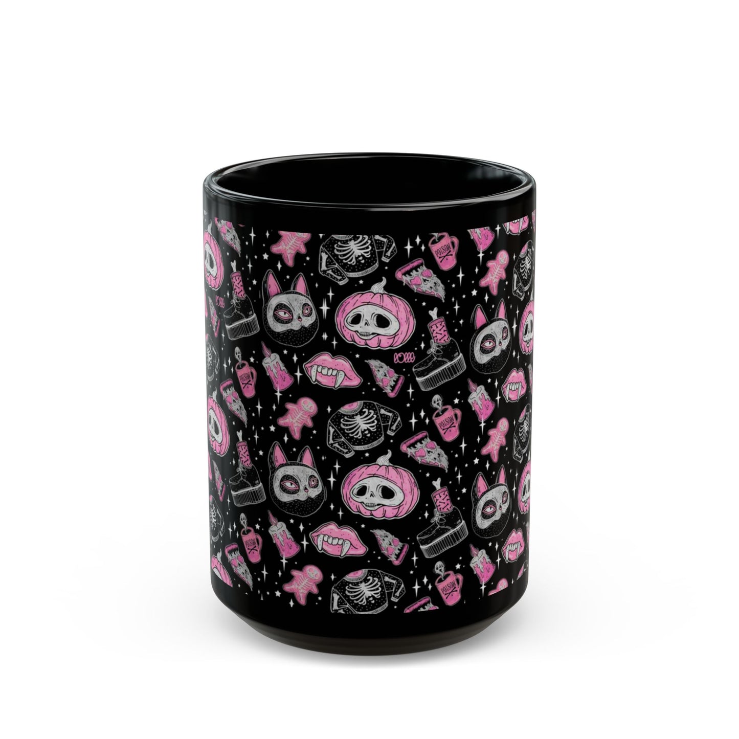 Pink Witchy Themed Black Mug 15 oz