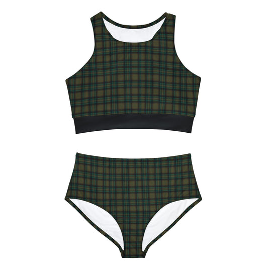 Timeless Dark Green Black Plaid Sporty Bikini Set