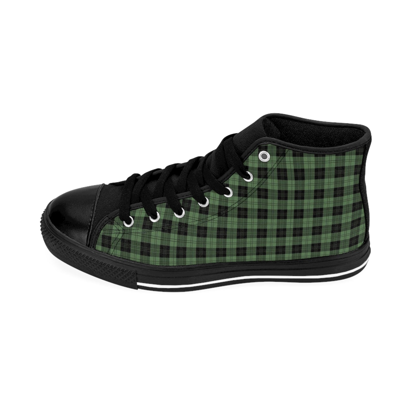 Men's Classic High Top Sneakers | Green Black Checkered Plaid