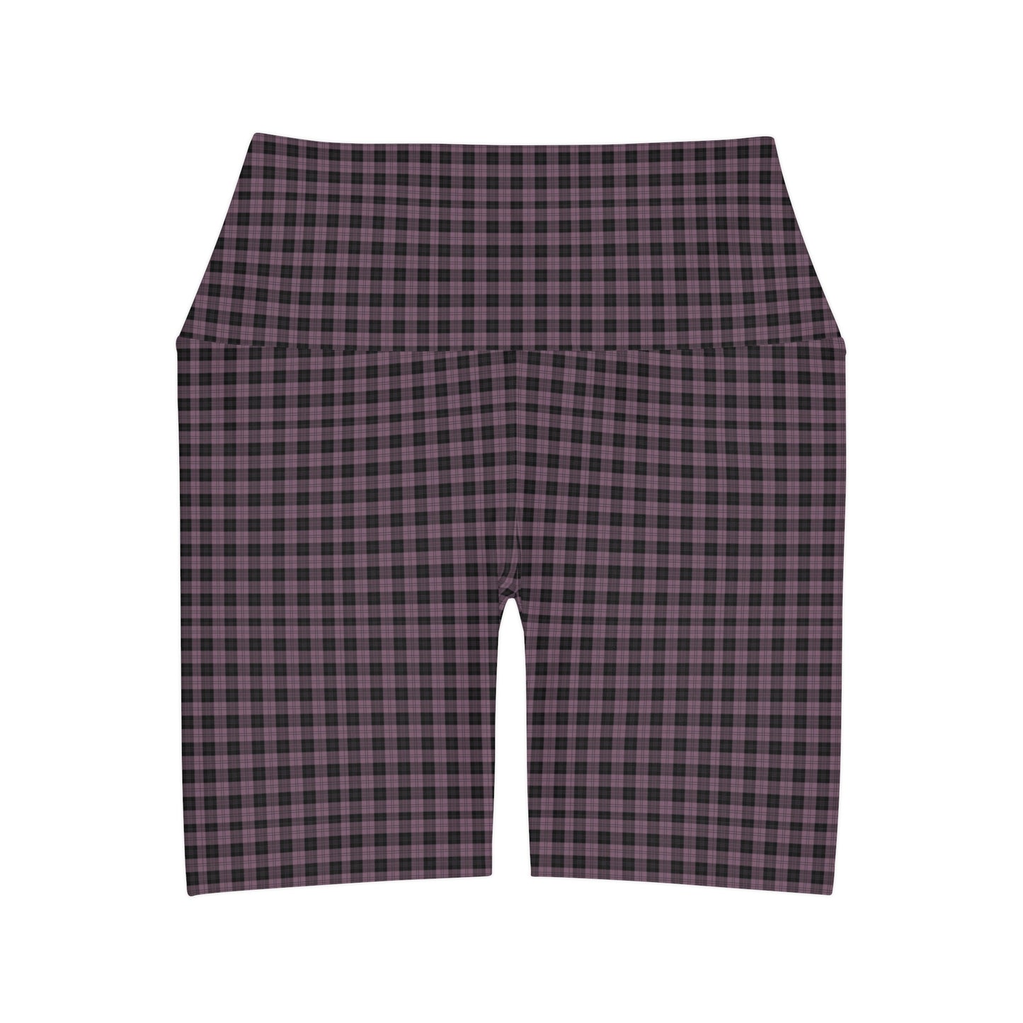 High Waisted Yoga Biker Shorts | Dark Pink Black Plaid