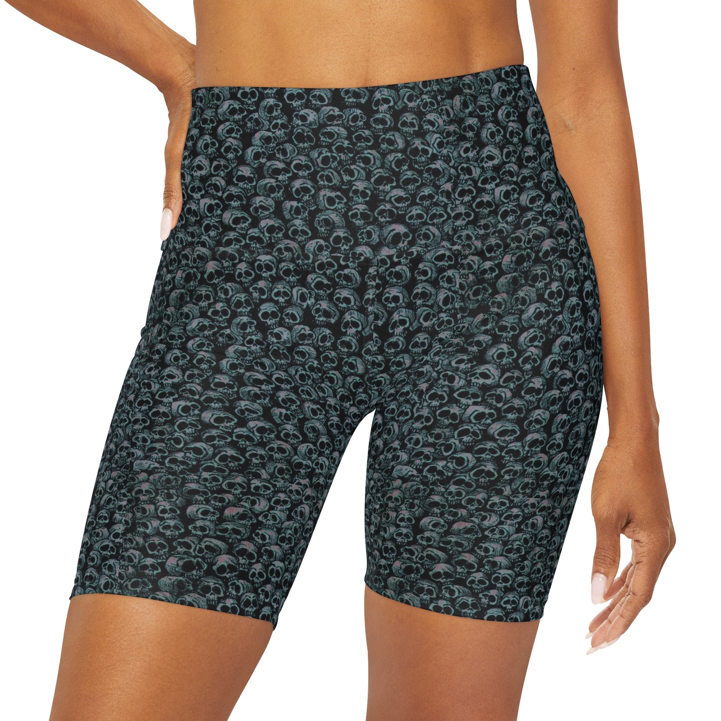 Skull Cluster Theme Alt High Waisted Yoga Biker Shorts