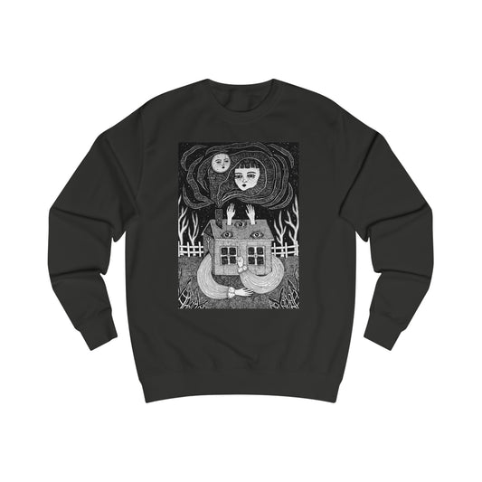 Black and White Art Deco Creepy Cabin Art Unisex Sweatshirt