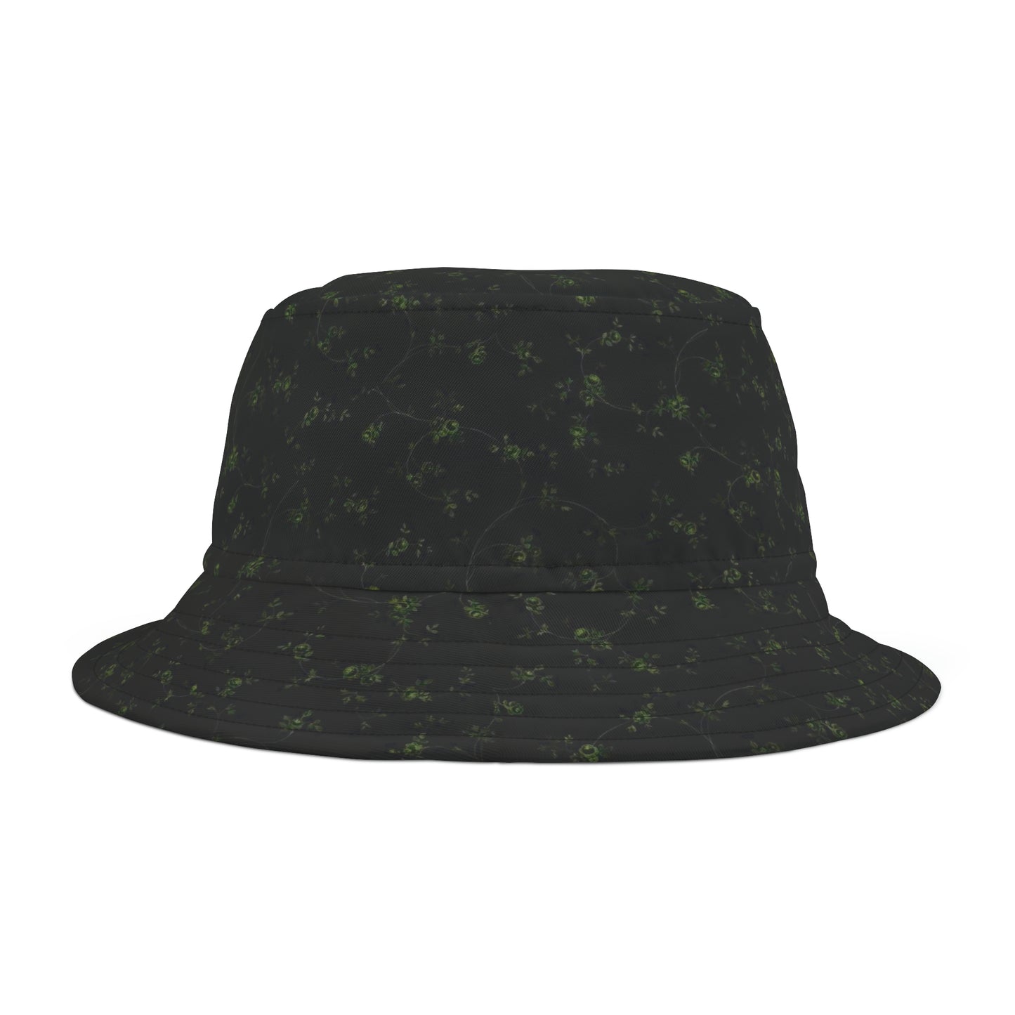 Dark Green Minimalist Floral Black Bucket Hat